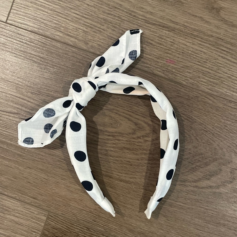 White and black poka dot headband
